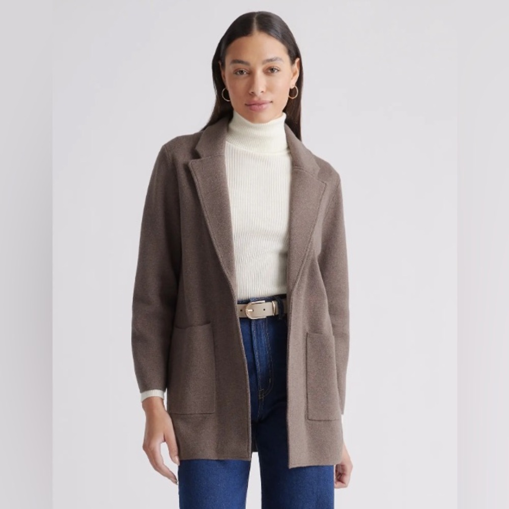 Quince 100% Organic Cotton Knit Blazer in Heather Brown